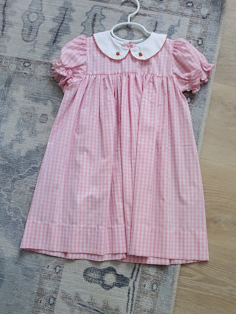 Lulu Bebe Girls Pink Gingham Embroidered Pumpkin Dress Sz6